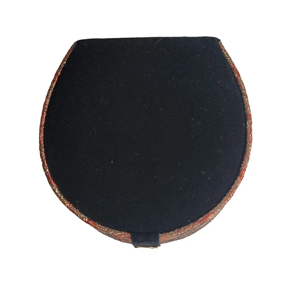 Tapestry Fabric Jewelry‎ Trinket Box Black Velvet Lined Small Round Keepsake